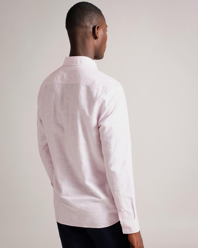 Chemises Ted Baker Long Sleeve Linen Blend Rose Clair Homme | BCD-08025755